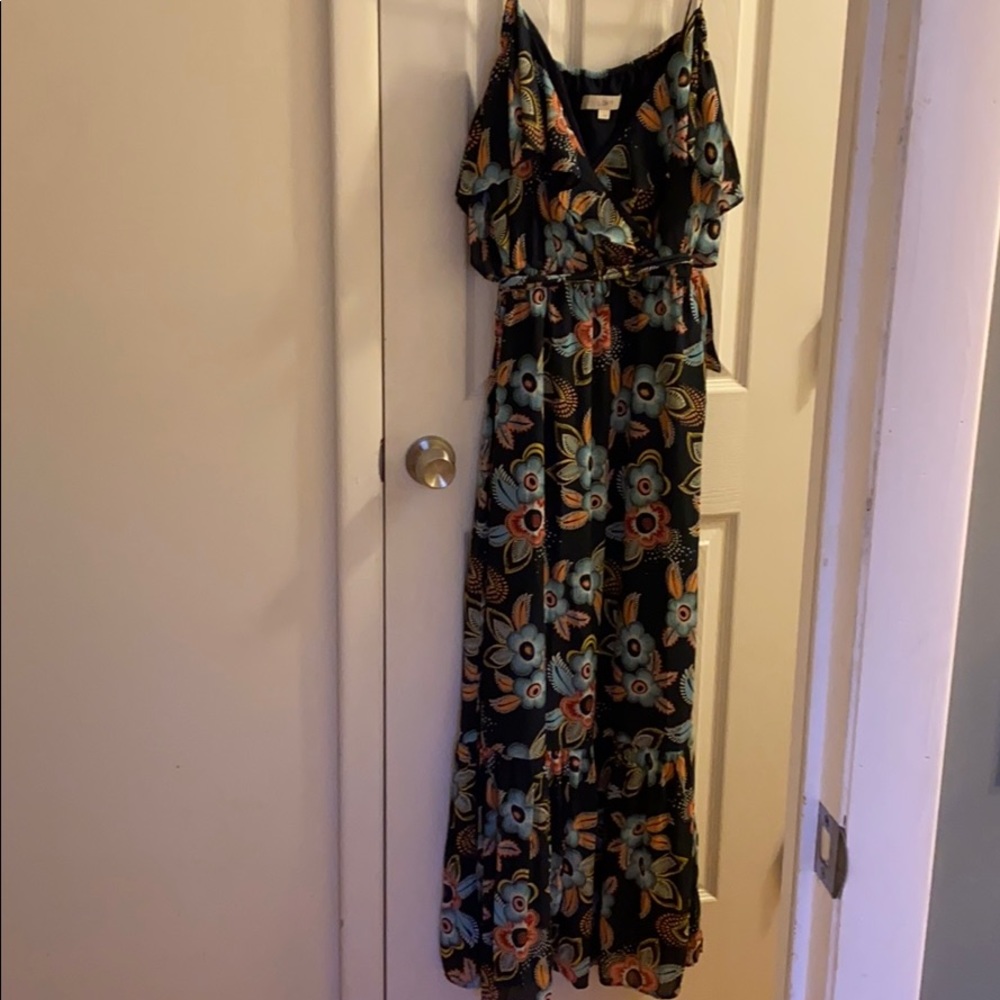 Loft over the shoulder ruffle sleeve maxi dress